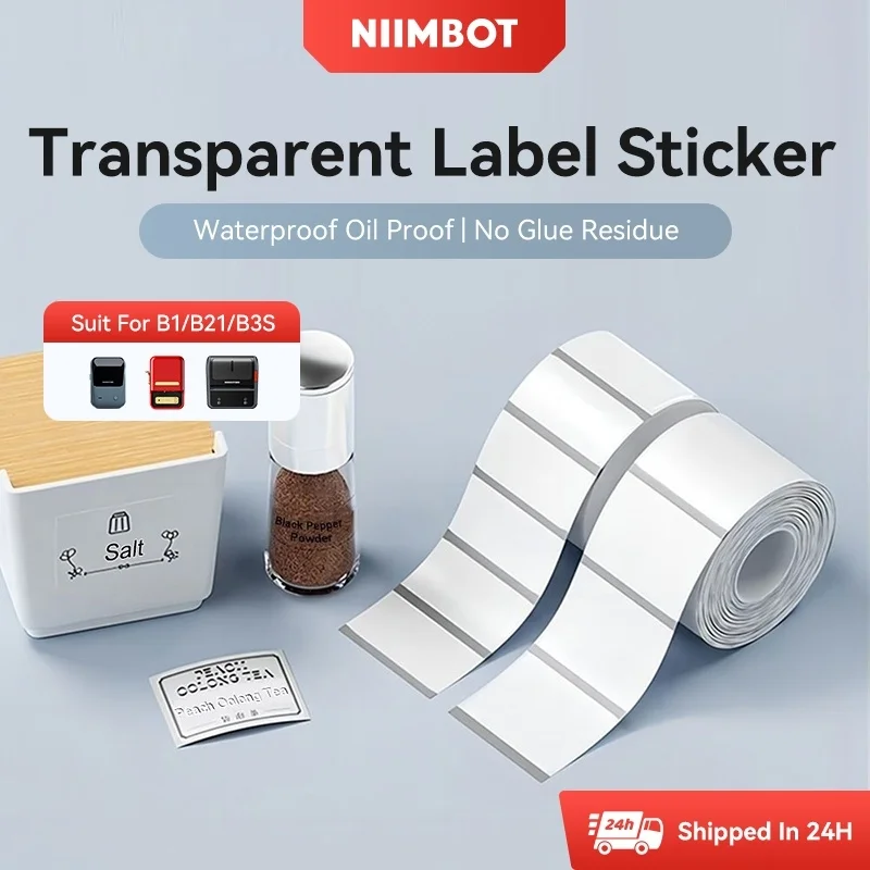 Niimbot B1/B21/B21_Pro/B3S/B31 Transparent Label Sticker Waterproof Oil Proof No Glue Residue Thermal Circular Label Paper Name