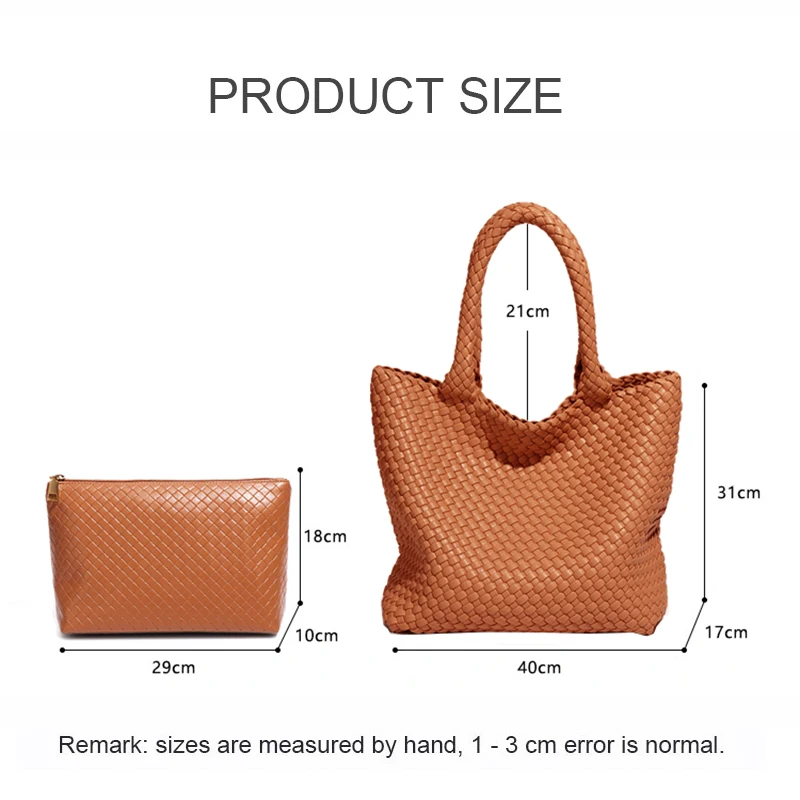 Women Retro Large Capacity Commuting Handbag Lady Fashion Handmade Woven Bag Soft Leather Versatile Single Shoulder Mother Tote