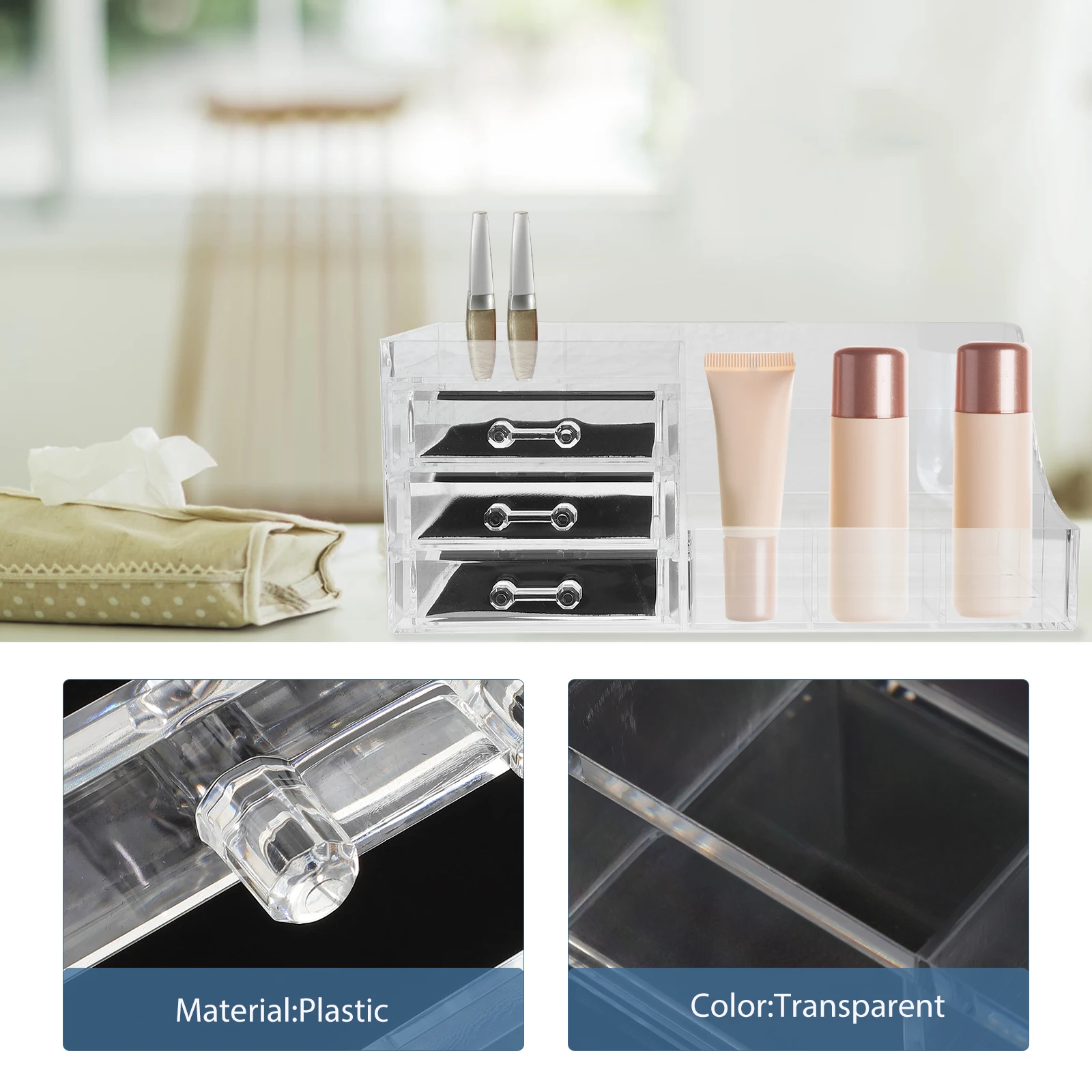 

Plastic Storage Box Multi Compartment Desk ganizer Tray Cosmetics Jewelry Bathroom Vanity Keep Tidy Office Kitchen Supplies