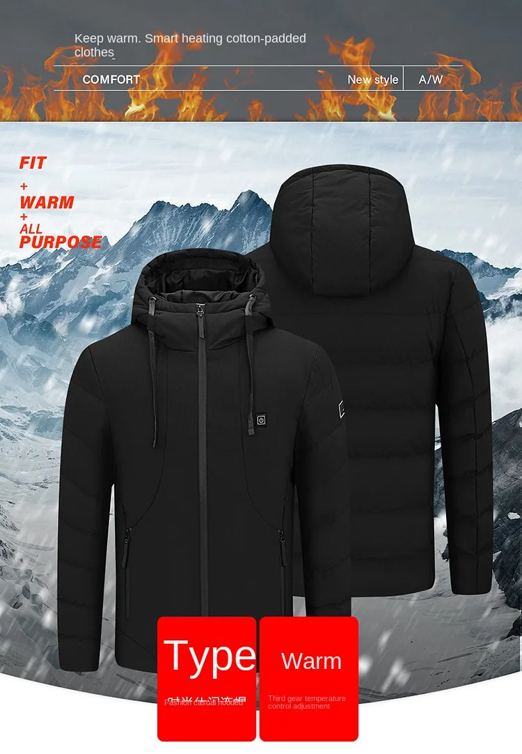 Men's Winter Heating Jacket Smart Zone 5 USB Charging Heating Clothing Men's Waterproof Hooded Parka Warm Safari Hiking Ski Suit