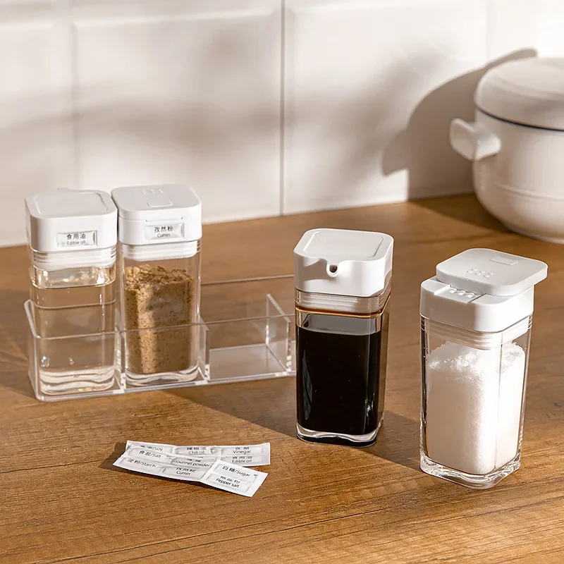 Household Kitchen Transparent Seasoning Box Jar Salt Pepper Bottle Spice Sprayer Storage Container Cumin Sauce Bottle tank Rack