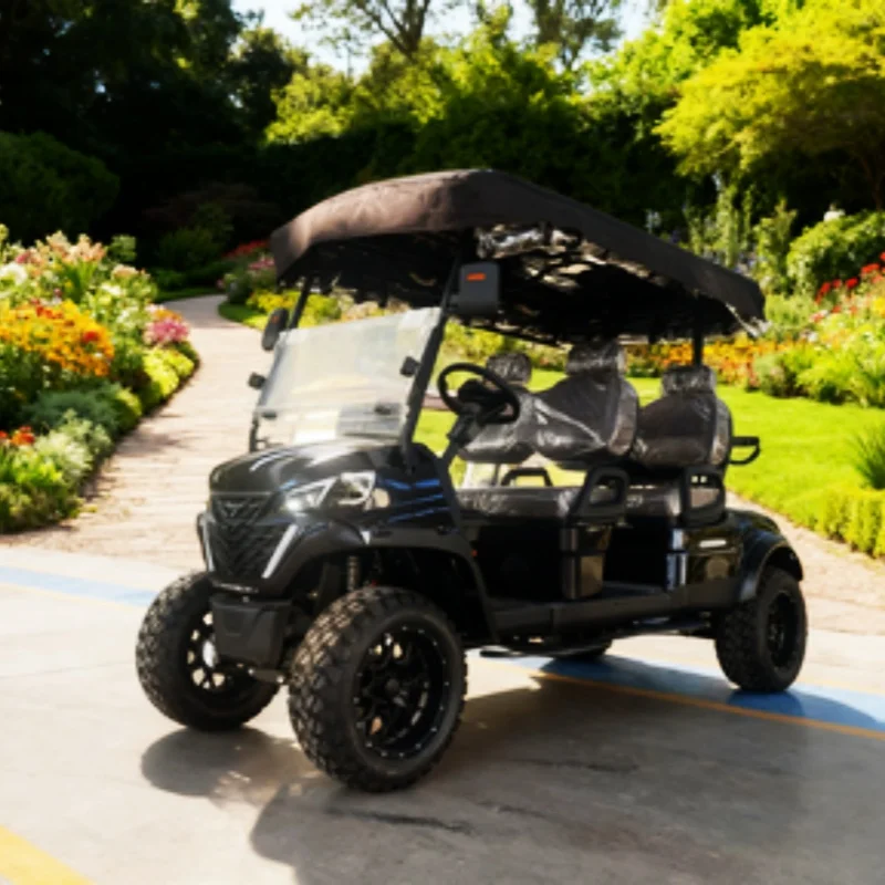 عربة جولف كهربائية عالية الجودة بأربعة مقاعد من المصنع، مركبة استقبال متنزه، عربات التي تجرها الدواب على الشاطئ مع غطاء مطر للزجاج الأمامي قابل للطي #2