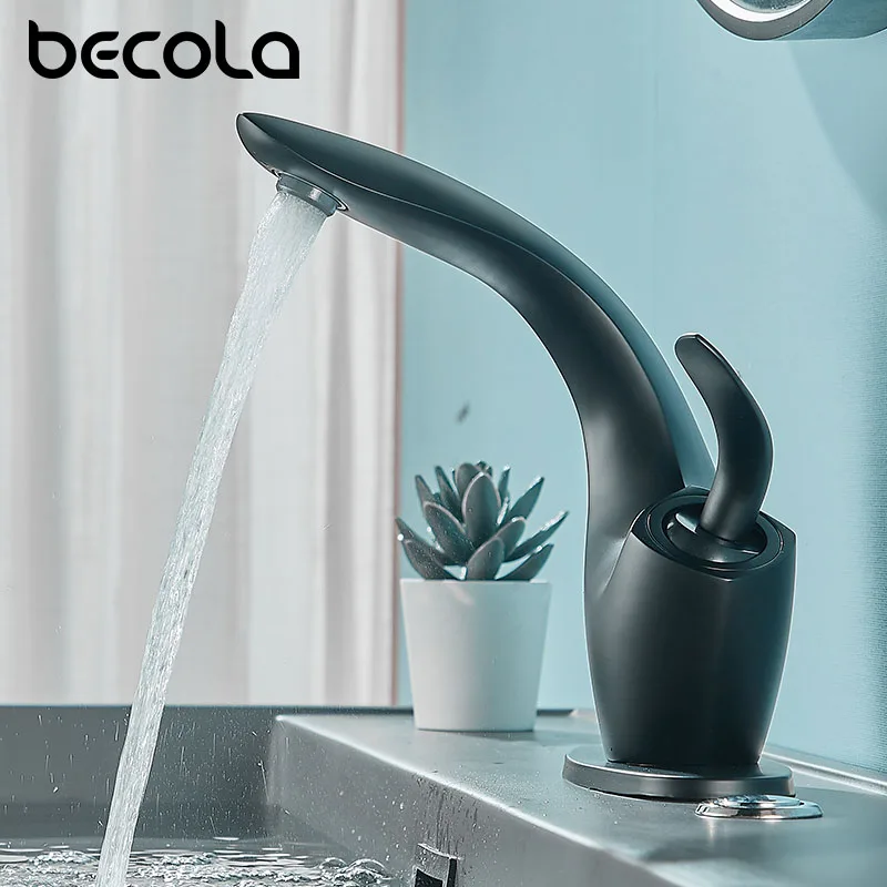 Becola Luxury Black/White Crane Basin Taps Modern Faucet Bathroom Basin Faucets Hot Cold Water Sink Tapware Mixer