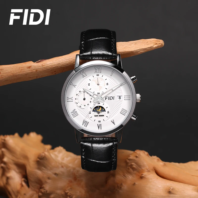 FIDI Man Watch Fashion Top Luxury Sport Men\'s Wristwatch Waterproof Luminous Leather Date Quartz Watches Men Clock FD104