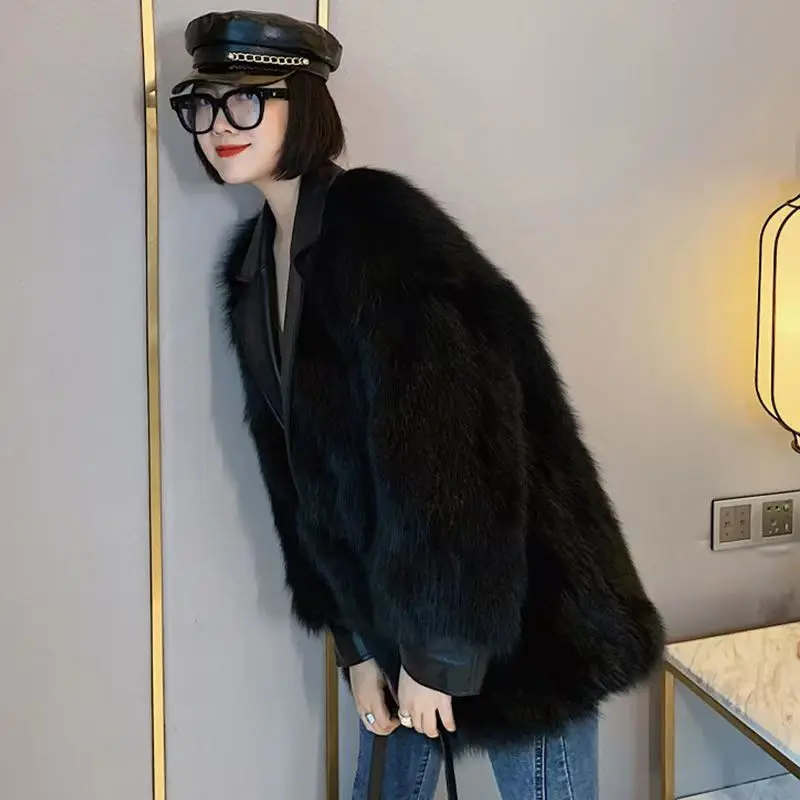 2025 New Parkas Women Autumn-winter Imitation Fur Jacket Loose Medium Length Overwear Imitation Fox Fur Coat Luxurious Outcoat