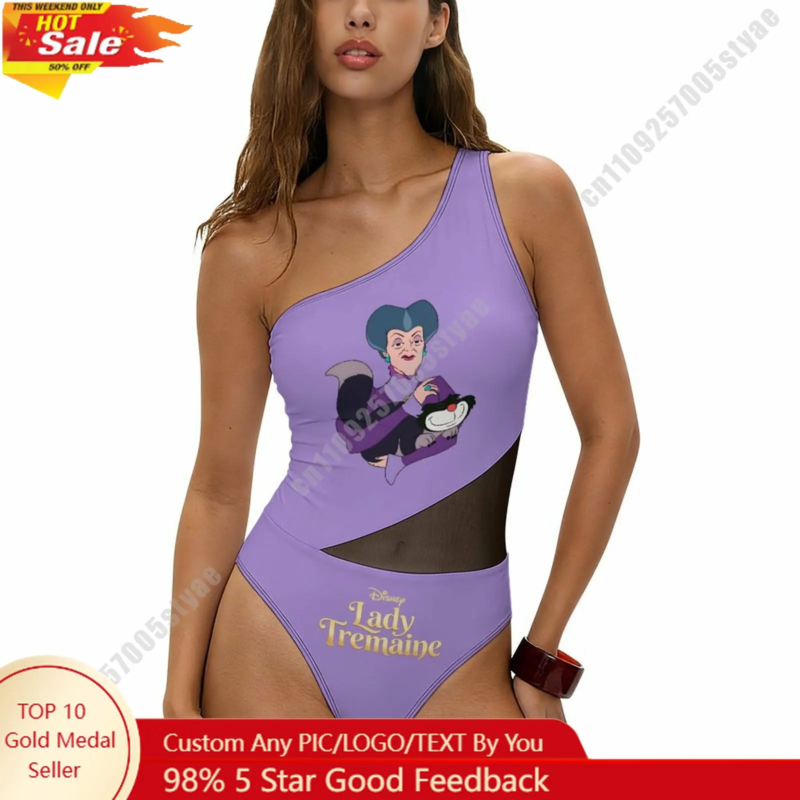 

Lady Tremaine Swimsuit Disney Personalized Custom Print One Piece Swimwear Sheer Mesh Cutout Bathing Suit Beachwear Holiday Gift