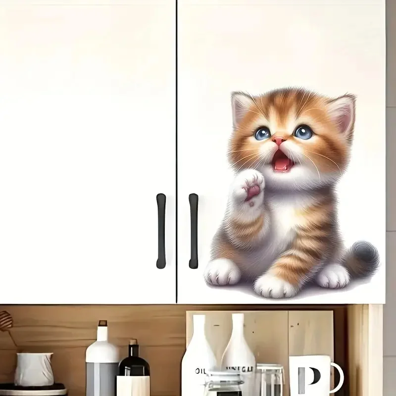 Adorable Kitten Self-Adhesive Toilet Stickers,Wall Decal Removable, Reusable PVC Sticker for Toilet Lid, Bathroom Decor