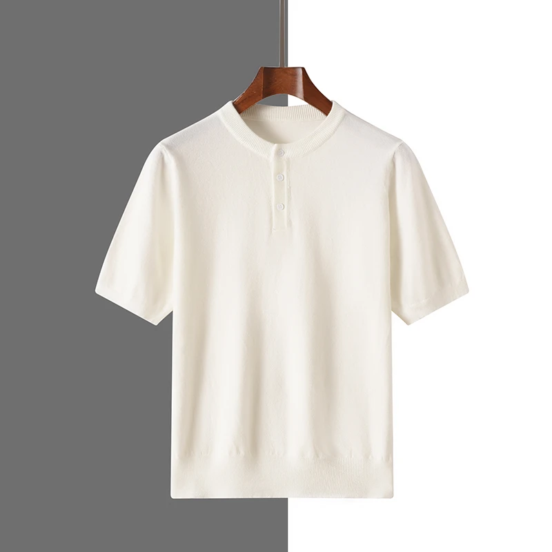 2025 new men's T-shirt cashmere short-sleeved T-shirt sweater short-sleeved T-shirt men's knitted shirt top