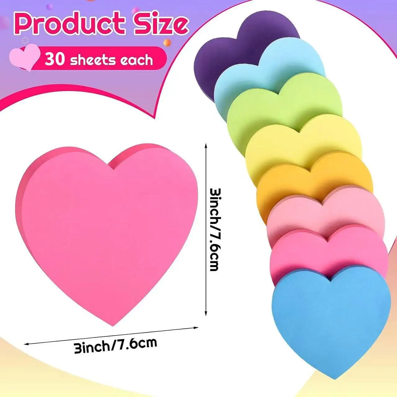 Back School Essential Multi-Color Heart Shaped Sticky Notes Colorful Memo Pads Cartoon Reusable Self-Adhesive Cute N Times