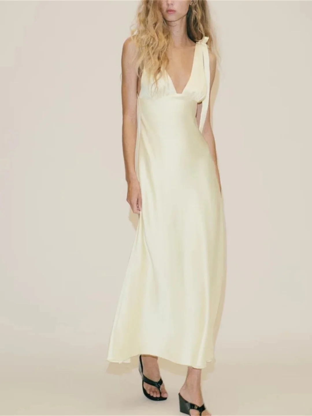 Nouveau automne Faion femmes conception soie Satin sensation Strapl Dr noeud décoration taille haute coton Polyester jupe