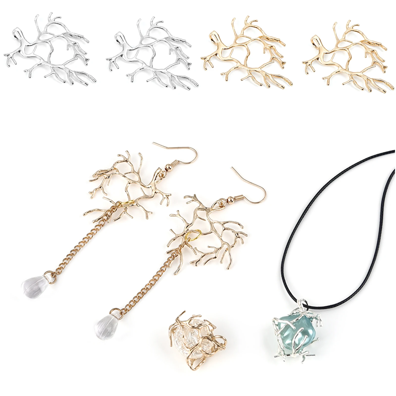 5 יחידות ציפוי נחושת כסף ענף עץ ריק בסיס שרשרת תליונים עבור קבושון קאמיאו תכשיטים בעיצוב עצמי