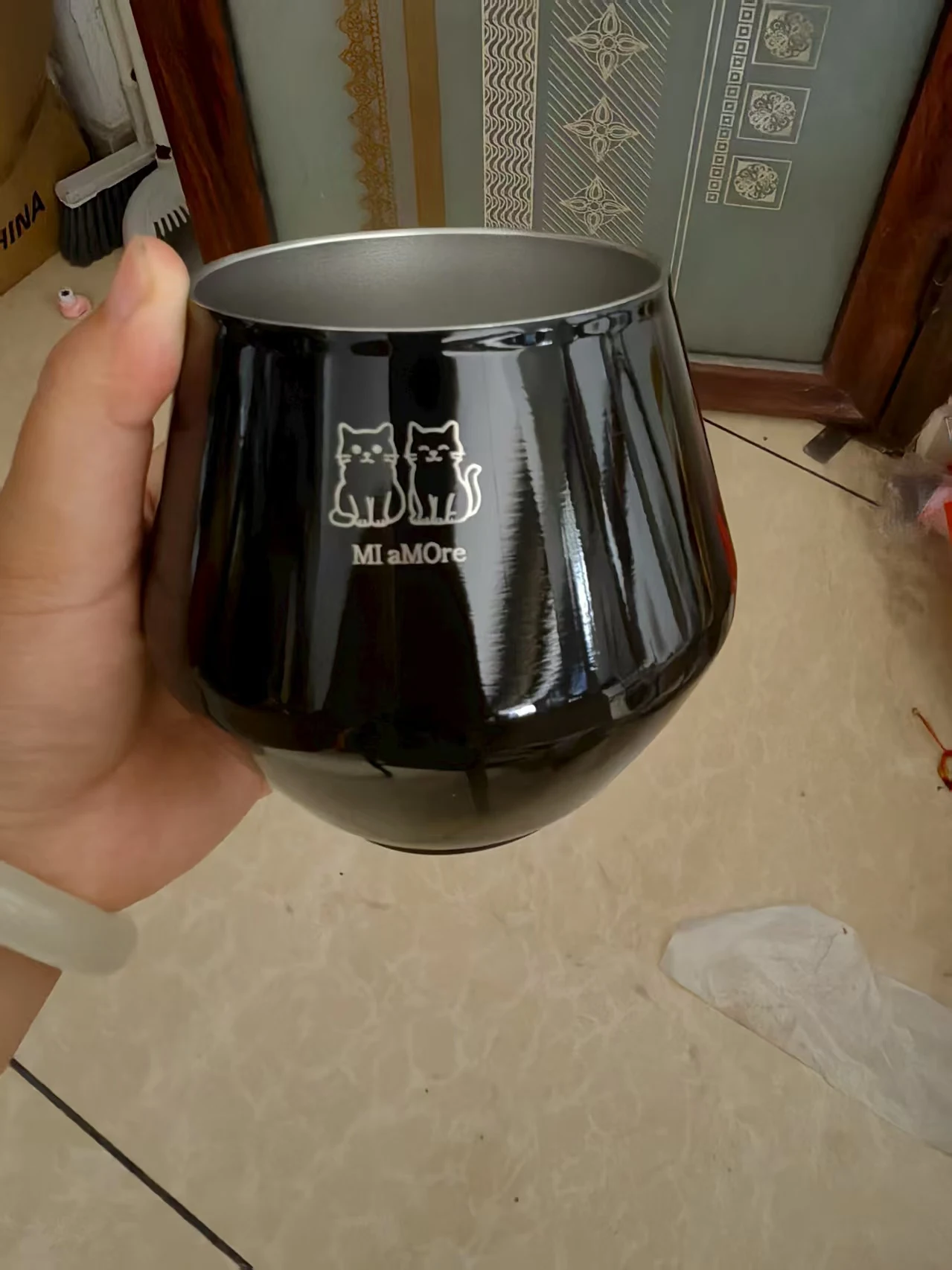 

Custom LOGO 12OZ 14OZ Wine Beer 304 stainless steel goblet with detachable plastic part heat cold wine glass coffee cup