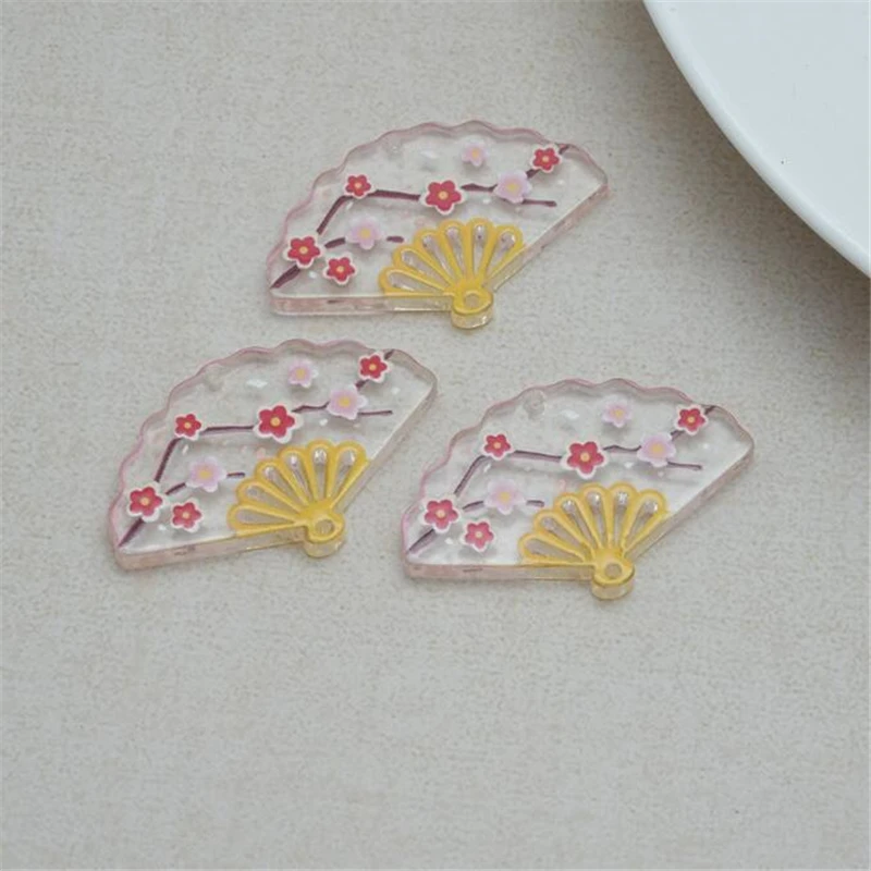 10 Pieces New Retro Resin Fan Charms Double Hole Acrylic Beads Connectors Diy Ornament Hair Earrings Jewelry Making Accessories