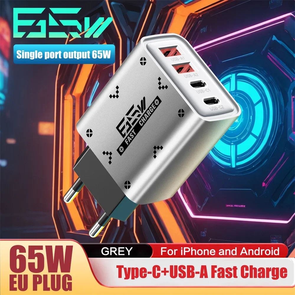 4 Ports USB C PD Charger Quick Charge 3.0 USB Type C Phone Chargers Fast Charging Adapter For iPhone 15 14 Samsung Xiaomi Huawei