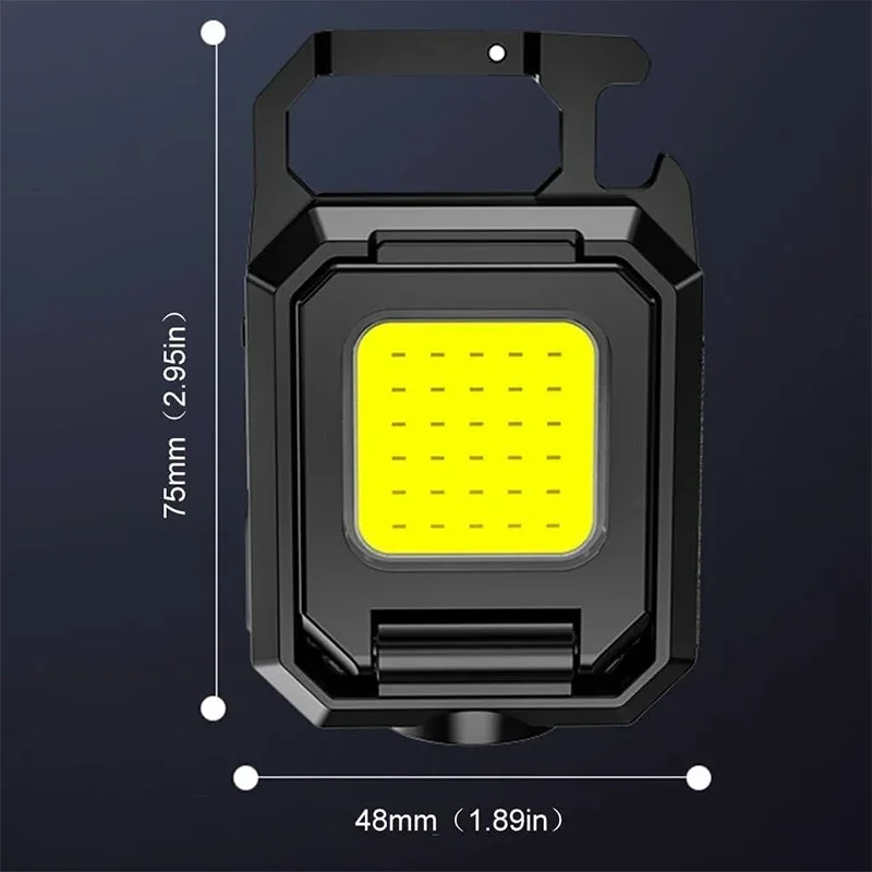 Portable Mini LED Torches, COB Keychain Work Light, 90° Foldable Lamp, IPX5 Waterproof Rechargeable Flashlight with Magnet Base view 2