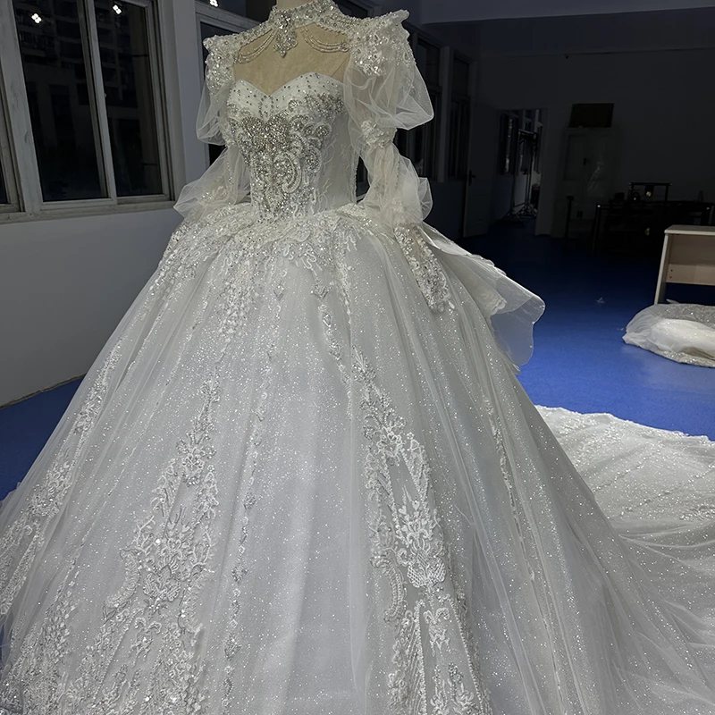 Jancember Puff Sleeves Full Sleeves Wedding Gowns O-Neck Tassel Wedding Dresses With Embroidery Vestido De Noiva XS019