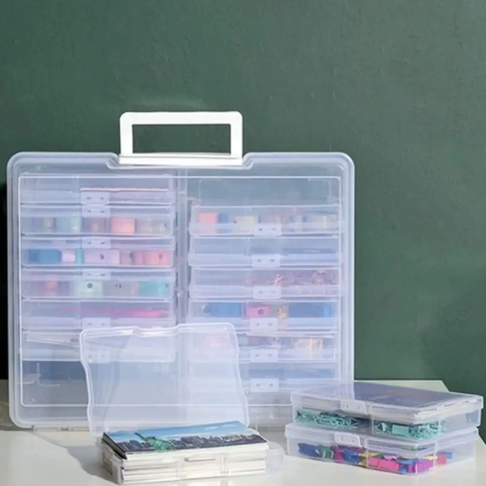 Office Supplies 16 Inner Organizer Photo Storage Box Plastic Lids Craft Storage Case with Handle Clear Cards Keeper Stamps