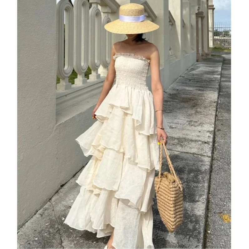 Ele Court Sle bolo longo em camadas Dr Strapl Korean Sle feminino Dr adequado para vários Ocns primavera outono...