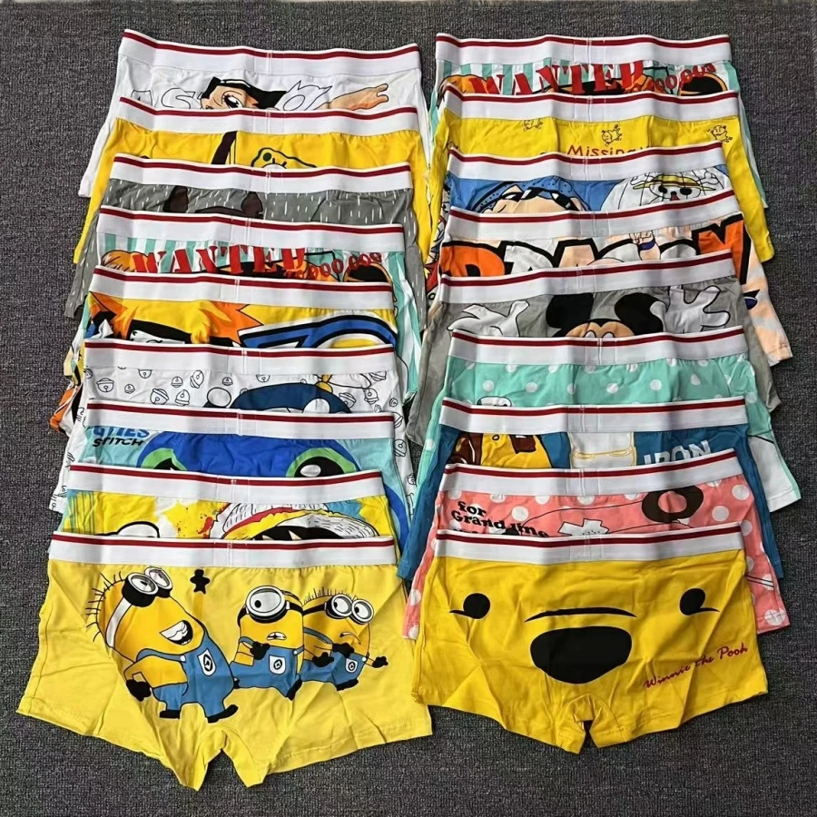 10 pcs wholesale men's cotton underwear cute cartoon printed boxer shorts Teen fashion brand underwear boxer briefs