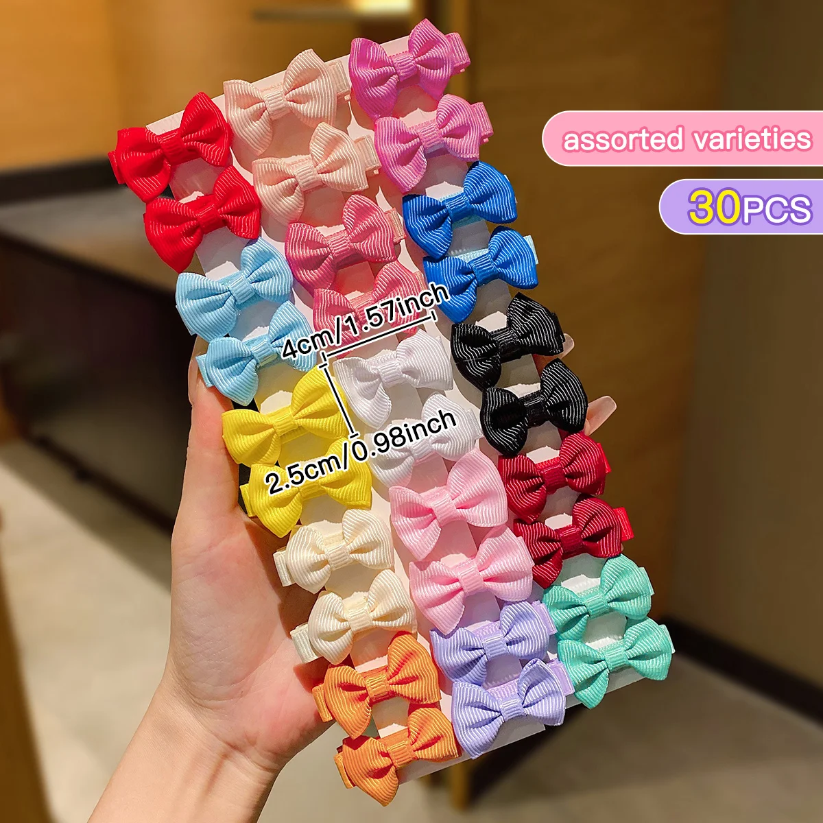 30 colored random bow fabric hair clips suitable for daily use as hair accessories