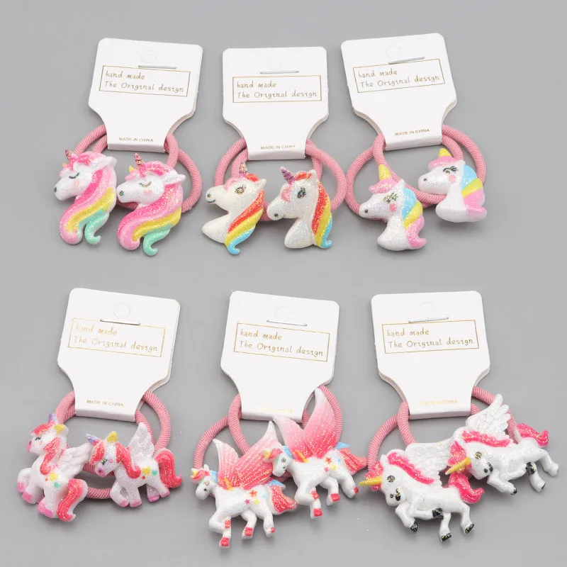 18 Styles 2 Pcs/set Unicorn Kids Rubber Bands Little Girls Scrunchies Stretch Hair Rings Baby Headband kawaii Hair  Accessories