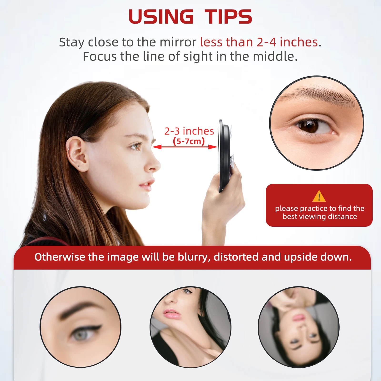 Espelho ampliado de 6 unidades com três ventosas e pinças de montagem, kit de maquiagem de viagem para barbear, remoção de manchas de cravo