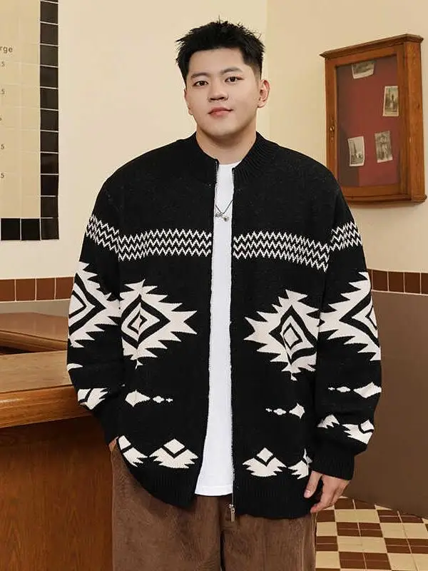 

Trendy plus Size Men's Knitwear Cardigan Autumn Casual Loose Floral Embroidery Big Size Fat Guy Sweater Chinese Brand