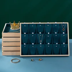 Newly Wooden Green/U-Beige Velvet Necklace Ring Earring Holder Jewelry Tray Series Jewelry Disply Jewellery Organizer Box