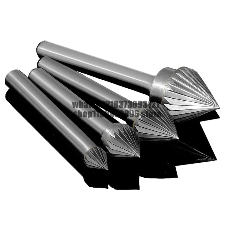 Alloy rotary file tungsten steel hard wood carving tool J type 60 degree conical milling cutter wutang grinding head 6mm shank