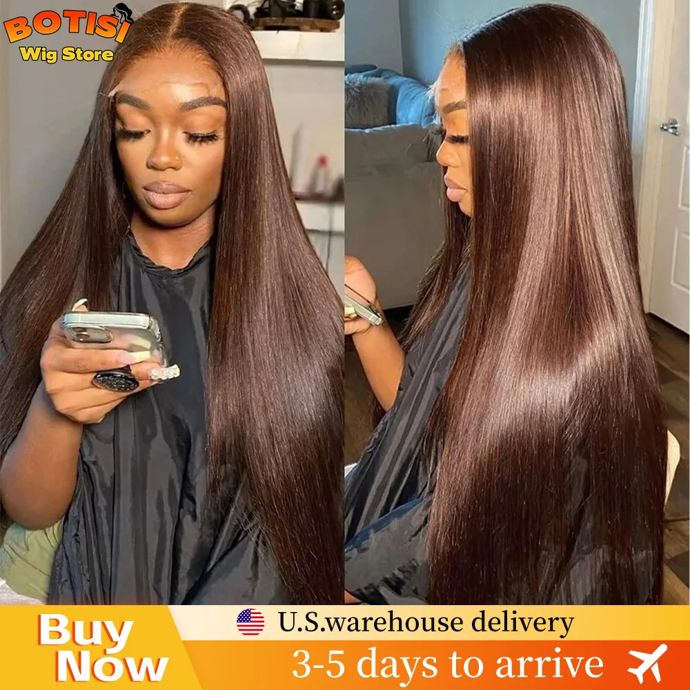 

Botisi 200% Плотность Bone Straight Hd Кружевной фронтальный парик 13x6 13x4 Кружевной фронтальный шоколадно-коричневый парик из человеческих волос Цветной для женщин