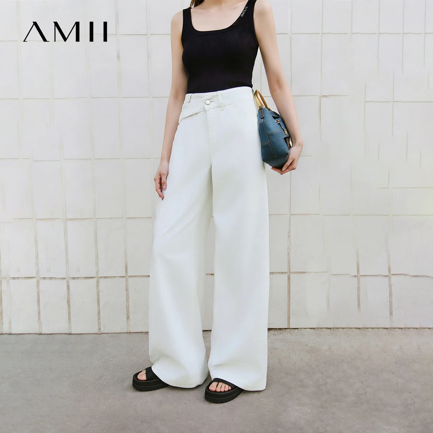 

Amii Women's Denim Pants 2026 Summer New Cotton Asymmetric Waist Wide Leg Trousers Simple Versatile Jeans For Women 12652069