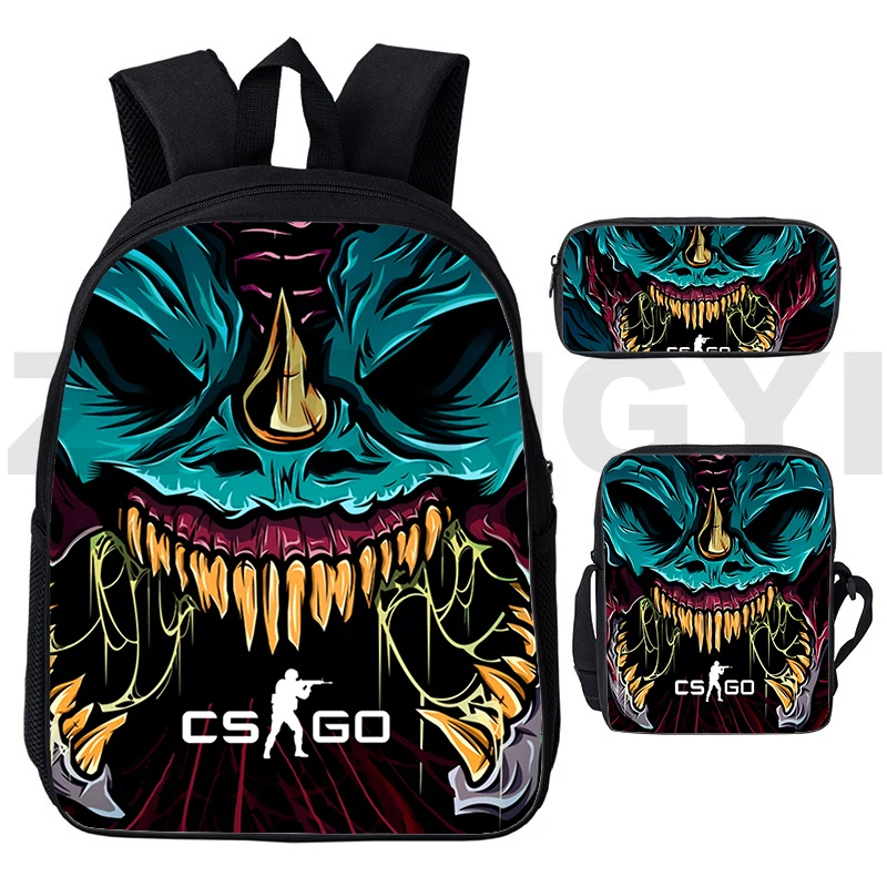 Mochila de lona impermeable con estampado 3D CS GO para niñas, mochila escolar de moda para niñas, bolsa de libros primaria de gran capacidad, bolso para computadora portátil, 3 piezas por juego