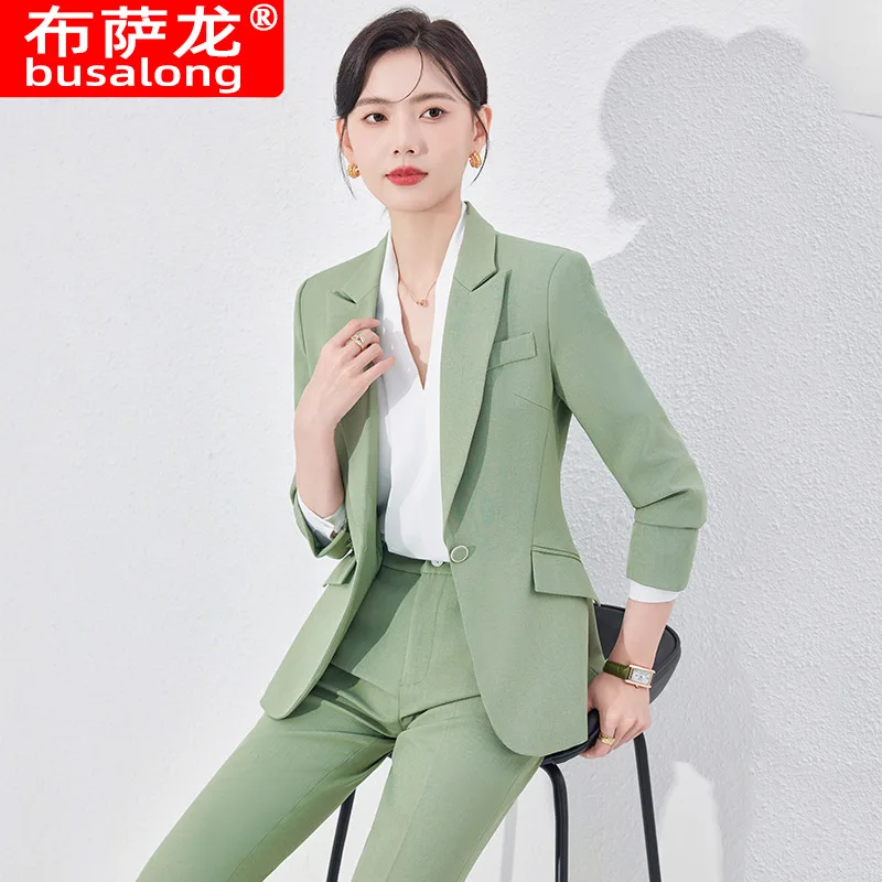 Blazer verde feminino outono inverno 2024new high-end elegante estilo deusa terno profissional conjunto blazer high-end