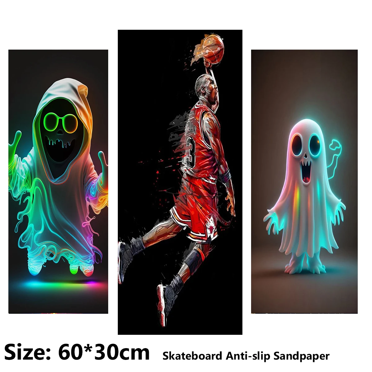 Ghost Funny Pattern Electric Scooter Anti-slip Sticker Sandpaper Skateboard Grip Tape Sheet 60*30cm