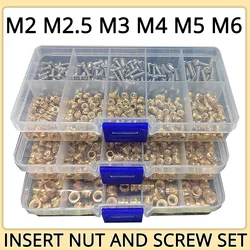 M2 M2.5 M3 M4 M5 M6 Brass Insert Nut and Screw Set Hot Knurled Heat Thread Copper Nuts 304 Stainless Steel Bolt Assortment Kit
