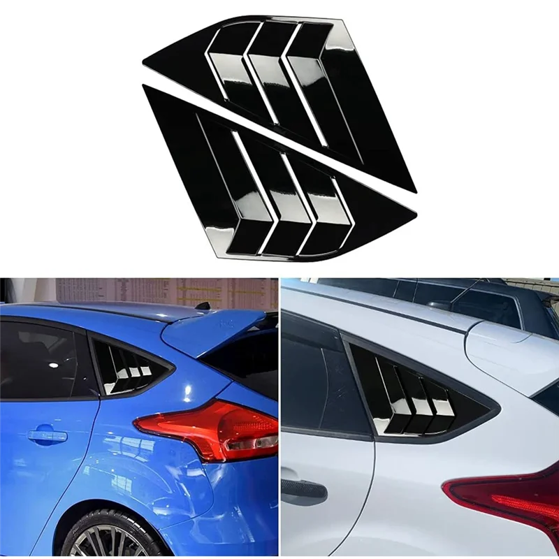 Rear Side Window Louvers for Ford Focus ST RS MK3 Hatchback 2012-2018 Accessories Air Vent Scoop Cover, Bright Black