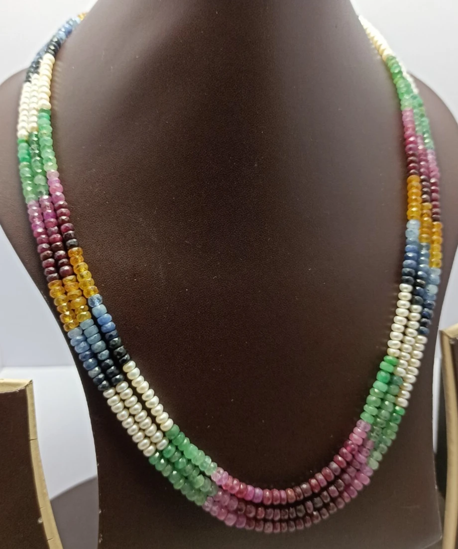 

Natural Multi Sapphire Necklace Faceted Beads 21'' 3 Strand 321 Carat