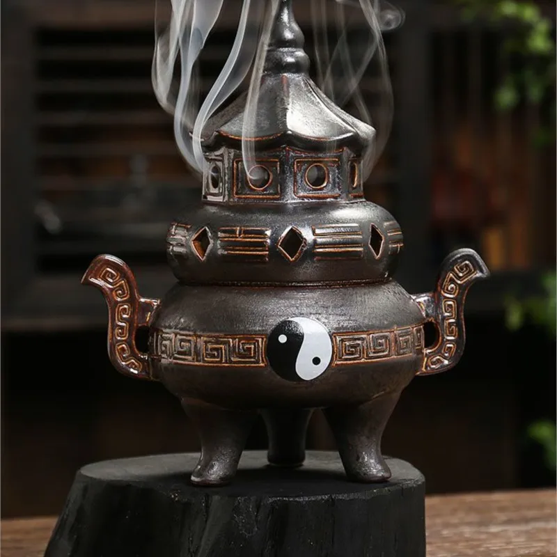Tai Chi Bagua Furnace Decoration Ceramic Incense Burner Home Indoor Incense Offering Buddha Incense Path Home Ornament ZJ299