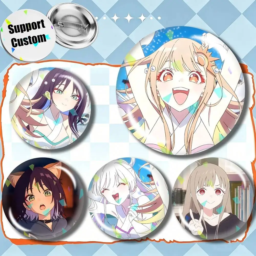 Anime Cosmic Princess Kaguya Iroha Customizable Round Brooch Pins Personalized Badges With Broken Glass Design Fashion Accessory