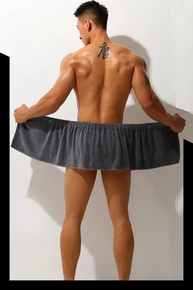 Sexy Schlafhosen aus Mikrofaser, Pyjamas für Herren, Nachtwäsche, kurze Handtuchhosen, seitlich geschlitzter Bademantel, Culottes, weich, dick – Detail 4