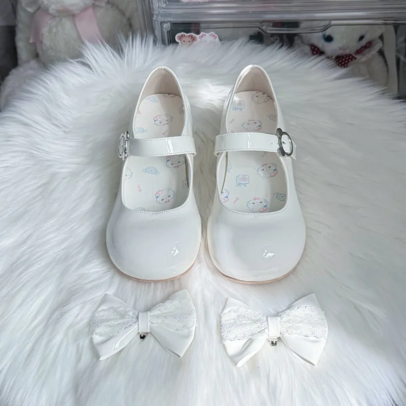 Original tout-match dentelle Lolita mignon doux fille talon bas bout rond chaussures femmes femme de chambre couleur Pastel sandale plate