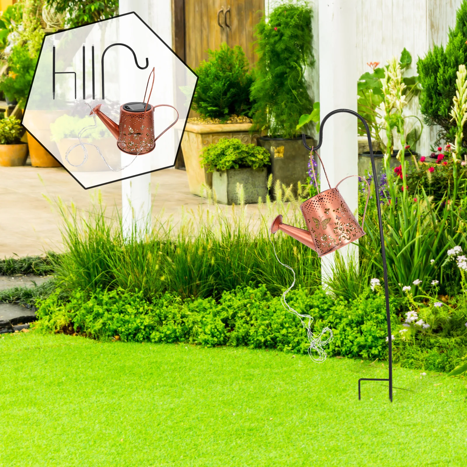 Lampada per irrigazione Bollitore per esterni Decorazione leggera Bollitore Luce solare Giardino Cortile Decor Ferro Illuminazione notturna ad energia solare