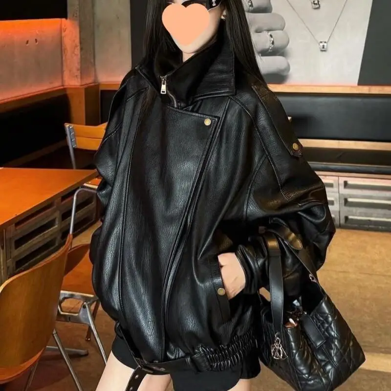 Veste en cuir de style américain pour femme, manteau d'automne, nouveau modèle, ample, polyvalent, design sens, locomotive