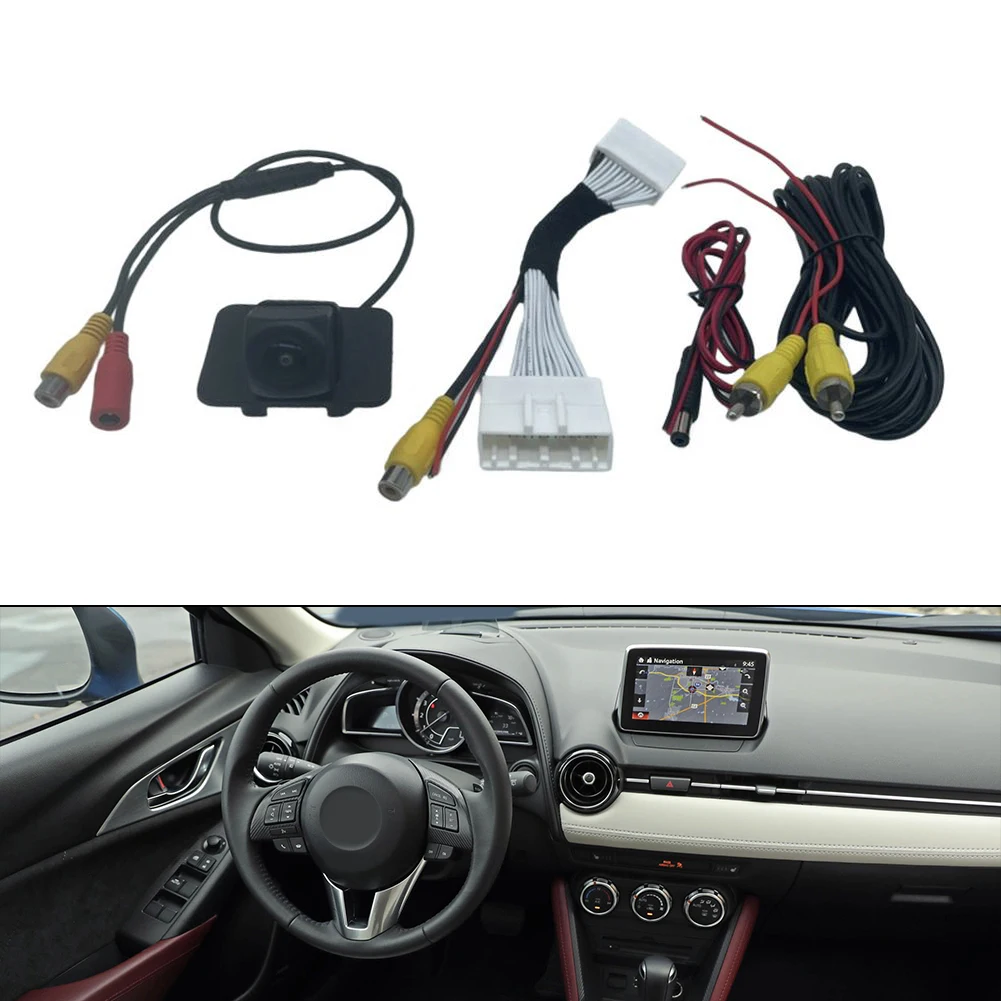 28 Pin Adapter Cable and Rearview Camera for Mazda CX3 Reverse Backup with 6m Video Cable and ABS Material Construction