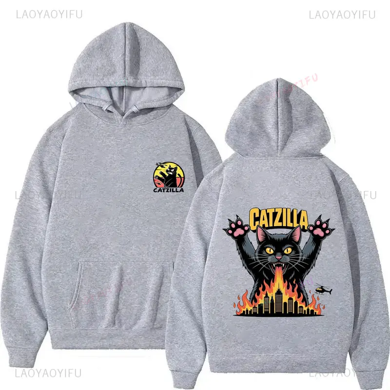 

Hoodies Funny Cat Japanese Art Catzilla Cat Graphic Autumn Winter Long Sleeve Pullover Fashion Sweatshirt Men Women Hoodie