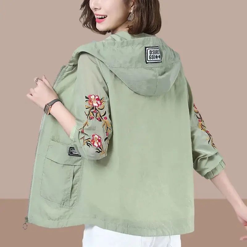 

Embroidery Spring Summer Long Sleeve Jacket Hooded Sweatshirt Quick Dry Outdoor Thin Tops Streetwear Korean Fashion New A233