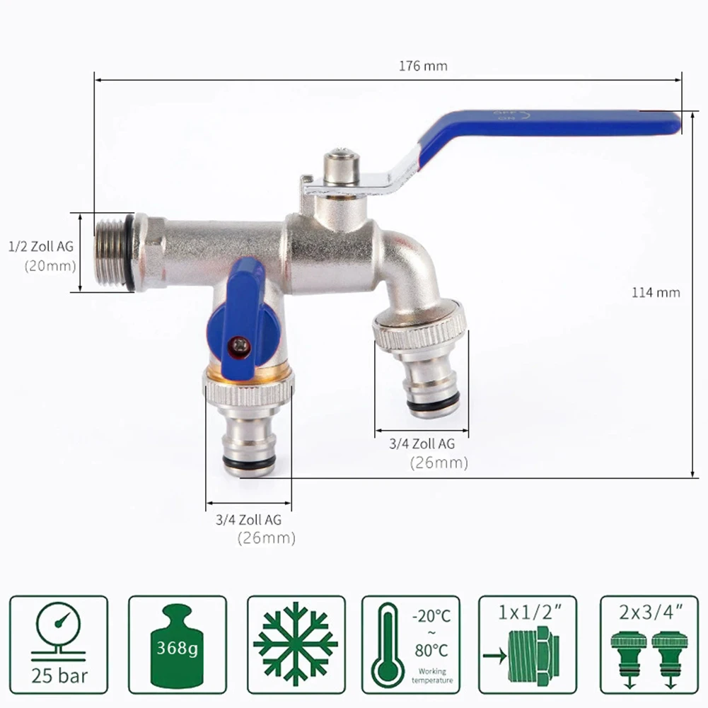 Double Water Outlet Faucet Anti-slip Handle Effortless Operation Flexible Usage Hose Connector Applied In Gardens