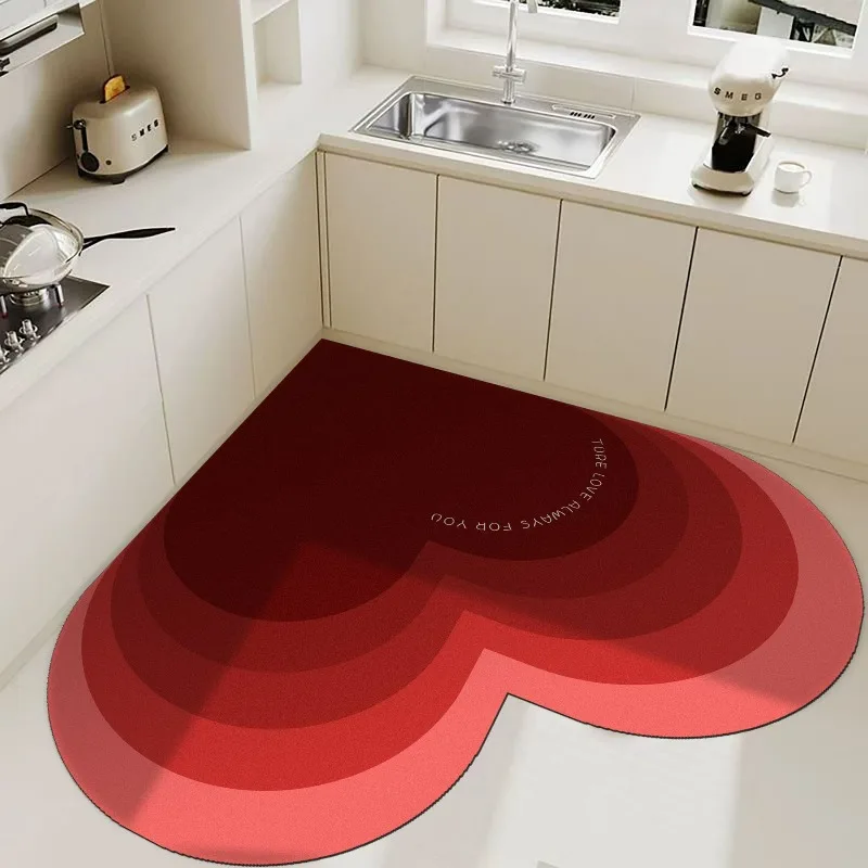 Kitchen Mat Couples Heart Diatomite Water Absorbent Bathroom Rug Valentine's Day Entrance Doormat