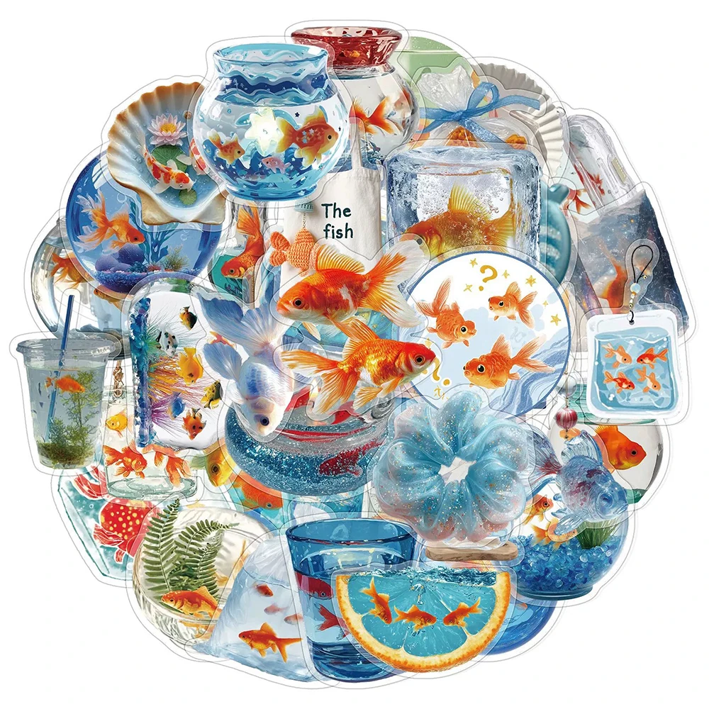 10/30/50pcs INS Style Cartoon Goldfish Aesthetic Stickers Funny Graffiti Decals DIY Diary Phone Guitar Cute Transparent Sticker