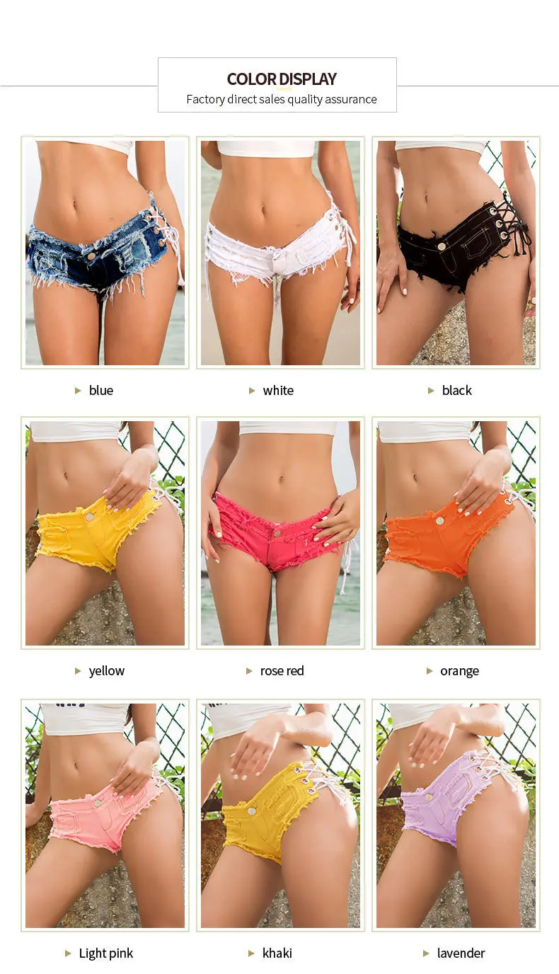 New sexy pink denim shorts women's low waist bandage lace up jean shorts